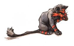  black_fur cat kenket litten no_humans pokemon pokemon_(creature) red_fur simple_background solo tail two-tone_fur web_address white_background yellow_eyes 