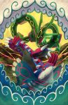  clouds dragon eastern_dragon groudon kyogre looking_at_viewer molten_rock no_humans ocean outstretched_arms pokemon pokemon_(creature) purplekecleon rayquaza sky spread_arms 