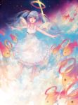  blue_hair cloud clouds dress fish halo hatsune_miku long_hair open_mouth outstretched_arms red_eyes reina343 sky solo spread_arms twintails vocaloid wings 