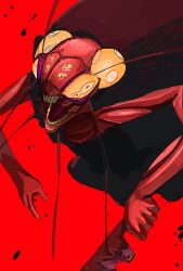  bug cockroach cursed_spirit_(jujutsu_kaisen) extra_eyes gigan_(gigan1024896) highres holding holding_machete holding_weapon jujutsu_kaisen kurourushi_(jujutsu_kaisen) machete open_mouth red_background red_eyes simple_background weapon 
