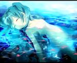 anko_(nanzo) aqua_hair bad_id closed_eyes dress eyes_closed hatsune_miku letterboxed long_hair partially_submerged solo twintails very_long_hair vocaloid water 