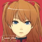  bigoru blue_eyes brown_hair close-up face hair_ornament heart lips long_hair neon_genesis_evangelion red_background solo soryu_asuka_langley souryuu_asuka_langley 