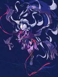  1girl animal_ears biwa_hayahide_(pf._winning_equation...)_(umamusume) biwa_hayahide_(umamusume) black_shirt black_thighhighs bow breasts commentary_request echoo glasses grey_hair highres horse_ears horse_girl horse_tail jacket long_hair long_sleeves purple_jacket purple_skirt red-framed_eyewear red_bow semi-rimless_eyewear shirt shoes skirt solo tail thigh-highs umamusume 