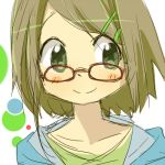  bespectacled close-up glasses green_eyes green_hair hamioura hirasawa_yui k-on! lowres short_hair 