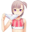  bow bow_panties glasses lavender_hair mouth_hold original panties purple_eyes short_hair side_ponytail simple_background sody solo underwear violet_eyes white_background white_panties 