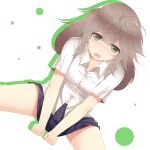  brown_hair green_eyes original shirt skirt solo sts tears v_arms white_shirt 