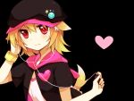  animal_ears black_background blonde_hair digital_media_player dog_ears dog_tail earphones hat heart kagamine_rin kemonomimi_mode moe_on_drop red_eyes short_hair simple_background solo tail vocaloid 