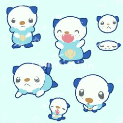  :< :d animal_focus black_eyes blue_fur bright_pupils chibi closed_eyes closed_mouth commission fangs full_body joo_gumoon looking_at_viewer lowres multiple_views no_humans open_mouth oshawott pokemon pokemon_(creature) pokemon_focus seashell shell simple_background smile solo standing white_fur white_pupils 