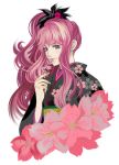  cherry_blossoms earrings japanese_clothes jewelry kimono lipstick long_hair macross macross_frontier makeup pink_hair ponytail purple_eyes rajiru_(rz15) sheryl_nome simple_background solo violet_eyes white_background 