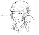  drawfag freckles halo_(game) helmet military monochrome simple_background sketch white_background 