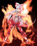  fire foreshortening fujiwara_no_mokou long_hair mo_(orz-3) pants red_eyes solo touhou 