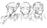  drawfag freckles gun halo_(game) helmet military monochrome shotgun simple_background sketch weapon white_background 