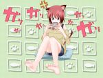  1girl animal_ears barefoot blush can cat_ears cat_tail feet female highres legs original pillow shorts solo tail 