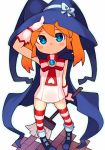  1girl bachera blue_eyes boots broom cape from_above gloves hat looking_at_viewer orange_hair original pakky_(bachera) pigeon-toed simple_background solo standing striped striped_legwear thigh-highs thighhighs tile_floor tiles white_background witch_hat 
