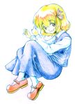  bad_id blonde_hair fang feconf fetal_position lying mary_janes on_side pantyhose rumia shoes smile solo touhou traditional_media youkai 