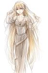  alternate_costume arnoul blonde_hair dress fate/stay_night fate_(series) genderswap gilgamesh long_hair red_eyes solo veil 