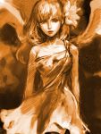  angel_wings babydoll bare_shoulders breasts flower hair_flower hair_ornament highres kageco long_hair monochrome orange_(color) original parted_lips sketch sleeveless solo standing wings 