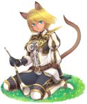  animal_ears blonde_hair blue_eyes cat_ears cat_tail final_fantasy final_fantasy_xi gloves hairband lips looking_at_viewer mithra parted_lips ponytail sitting smile solo tail takatsuki_kahiro wariza 