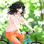  amagami bicycle black_eyes black_hair casual coroske riding sleeves_folded_up solo tanamachi_kaoru wavy_hair 