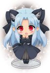  animal_ears blue_hair blush bow cat_ears cat_tail chibi extra_ears faux_figurine hair_bow len long_hair pantyhose red_eyes snowflakes solo tail tsukihime zipang 