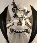  ascot bat_wings brooch closed_eyes eyes_closed hat jewelry lingxiao2278 remilia_scarlet sad short_hair skirt skirt_set solo touhou wings 