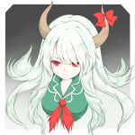  bust dress ex-keine gradient gradient_background green_hair horn_ribbon horns kamishirasawa_keine long_hair looking_at_viewer pale_skin red_eyes ribbon shierutei silver_hair solo touhou 