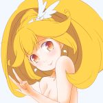 aaii blonde_hair blush cure_peace earrings jewelry kise_yayoi long_hair magical_girl nude precure smile smile_precure! solo v 