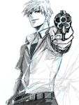  akagi_shigeru foreshortening gun red_eyes revolver simple_background weapon white_hair 