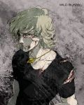  barnaby_brooks_jr blonde_hair blood blood_on_face curly_hair cuts glasses green_eyes injury jewelry male necklace solo t-shirt tiger_&amp;_bunny zakk 