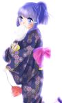  aoki_reika blue_eyes blue_hair blush bow cotton_candy hair_ornament hairclip hexagon japanese_clothes kimono megumi0216 precure smile_precure! solo water_balloon yukata 