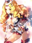  blonde_hair boots breasts character_request cherrypin cleavage drill_hair green_eyes hand_on_hip hat hips junketsu_duelion junketsu_duelion large_breasts long_hair looking_at_viewer official_art original smile solo thigh-highs thigh_boots thighhighs 