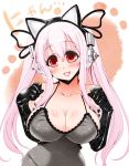  black_gloves blush breasts cat_ears cleavage elbow_gloves fang gloves hairband headphones kouki_kuu looking_at_viewer nitroplus open_mouth pink_hair red_eyes shiny shiny_skin solo super_sonico twintails 