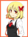  arms_behind_back blonde_hair border bust dress_shirt red_border rumia shirane_koitsu shirt smile solo touhou white_background youkai 