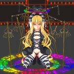  armpits arms_up blonde_hair breasts chain chains cleavage gmot highres hijiri_byakuren huge_breasts kneeling long_hair navel solo sorcerer's_sutra_scroll thigh-highs thighhighs touhou very_long_hair yellow_eyes 