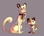  cat claws clothed_pokemon commentary grey_background looking_away meowth no_humans persian pmd-explorers pokemon pokemon_(creature) purplekecleon scard scarf sitting standing whiskers white 