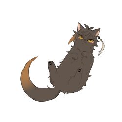  animal animal_focus animal_with_hair animalization brown_cat brown_fur cat commentary_request earrings genshin_impact gradient_hair highres jewelry lying multicolored_hair nasuka_gee no_humans on_back orange_eyes simple_background white_background zhongli_(genshin_impact) 