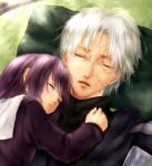  1girl asagi-2580 bad_id child fate/zero fate_(series) matou_kariya matou_sakura pillow purple_hair sleeping uncle_and_niece white_hair young 