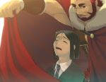  beard black_hair cape crying facial_hair fate/zero fate_(series) hiiro_5-sai male multiple_boys red_eyes red_hair redhead rider_(fate/zero) size_difference tears waver_velvet 