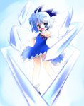  blue_eyes blue_hair bow cirno colored hair_bow looking_at_viewer open_mouth short_hair smile solo touhou yume_shokunin 