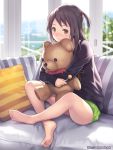  bare_legs barefoot blush brown_hair candy couch crossed_legs doll_hug feet ilog kuki_hitomi legs_crossed light_smile lollipop long_hair looking_at_viewer mana_kakkowarai official_art side_ponytail sitting soles solo stuffed_animal stuffed_toy sweater teddy_bear watermark web_address yellow_eyes 