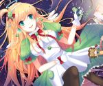  angel_wings apron bad_id blonde_hair boned_meat cactus cd_case earrings fate/stay_night fate_(series) floor food frills gloves gradient_hair green_eyes hairband halo headphones jewelry long_hair maydream meat multicolored_hair multiple_girls on_back on_floor original pantyhose ribbon saber_lion smile star thigh-highs thighhighs wings 