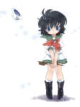  bad_id biyon black_hair blue_eyes boots hat hat_removed headwear_removed hishaku ladle murasa_minamitsu neckerchief sailor_dress sailor_hat shirt short_hair shorts solo standing touhou v_arms 