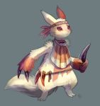  full_body holding jewelry knife necklace no_humans pmd-explorers pokemon pokemon_(creature) purplekecleon red_eyes signature simple_background solo standing tribal weapon zangoose 