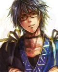  choker glasses lowres male morichika_rinnosuke pooj short_hair silver_hair smile solo touhou yellow_eyes 