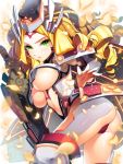  ass blonde_hair boots breasts character_request cherrypin cleavage drill_hair green_eyes hat junketsu_duelion junketsu_duelion large_breasts long_hair looking_at_viewer official_art original petals solo sword thigh-highs thigh_boots thighhighs under_boob underboob weapon 