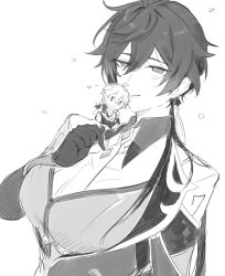  genderswap genderswap_(mtf) genderswap_on_non-genderswap genshin_impact monochrome tabibitowayo zhongli_(genshin_impact) 