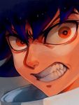  angry blue_hair boy clenched_teeth constricted_pupils high_collar hue_(pokemon) male pokemon pokemon_(game) pokemon_bw2 portrait red_eyes rival_(pokemon_bw2) shoku_jaku short_hair solo teeth tegaki 