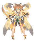  agarest_senki_mariage animal_ears blade blade_(lovewn) brown_hair cat_ears choker detached_sleeves green_eyes kunka official_art sandals sash simple_background smile solo standing 