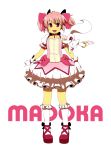  24x24 :d bubble_skirt character_name dress gloves highres kaname_madoka kyubey magical_girl mahou_shoujo_madoka_magica open_mouth pink_eyes pink_hair ribbon_choker simple_background smile twintails white_background white_gloves 