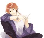  black_eyes bracelet fate/zero fate_(series) jacket jewelry off_shoulder orange_hair purple_jacket scalpel uryuu_ryuunosuke xia_(ryugo) 